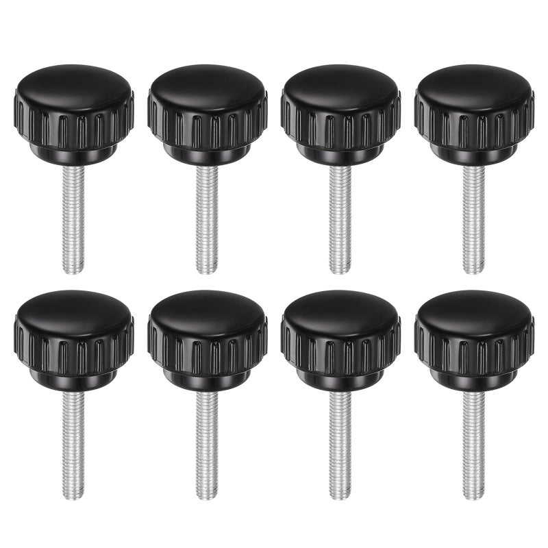 uxcell 8pcs Knurled Clamping Knobs M5 x 30mm Metric Zinc Plated Carbon Steel Male Thread Thumb Screw on Type 25mm Plastic Round Head Threaded Hand Bolt Stud Knobs Black - Image 1